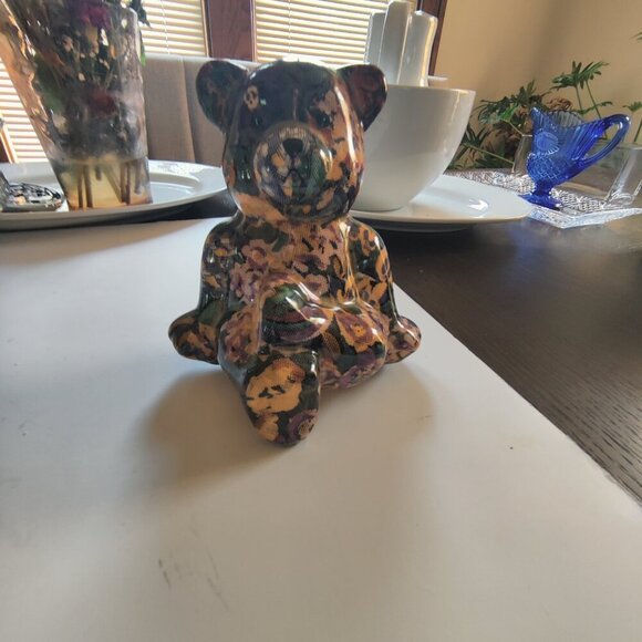 Bear Sculpture in Ceramic. Hiding in Plain Sight in Calico Camoflage. - Picture 4 of 5